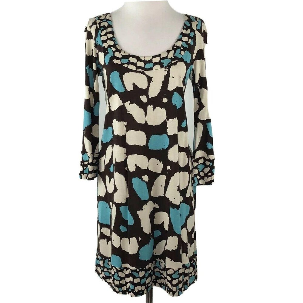 Diane von Furstenberg Ivory Brown Blue Animal Prin